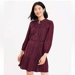 LOFT Burgundy Plaid Ruffle Tiered Dress – XS